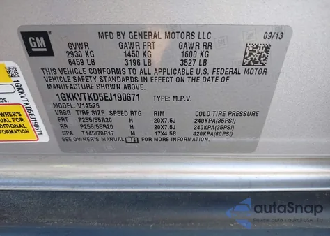 2014 GMC Acadia Denali из США, поврежденный, VIN 1GKKVTKD5EJ190671